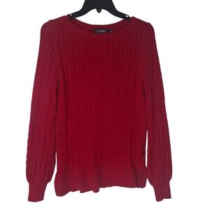 Lauren Ralph Lauren Womens Red Cable Knit Crewneck Sweater LRL Logo Size Medium